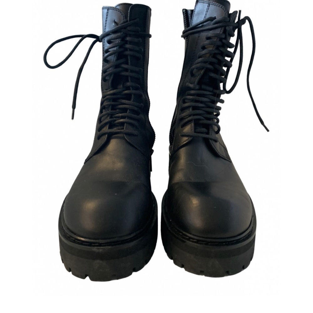Ann Demeulemeester Black Leather Combat Boots.